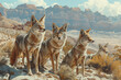 pack of wild coyotes in the desert