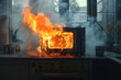 © Michael - Microwave oven burns in fire and smoke in the kitchen