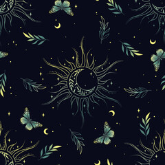 Wall Mural - vector seamless pattern with crescent and herb. design for card, fabric, print, greeting, cloth, pos