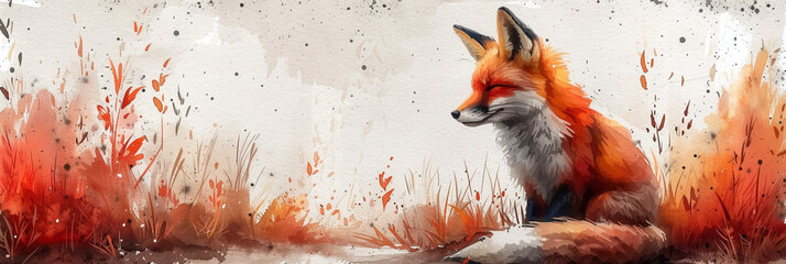 Fox cute animal watercolor painting