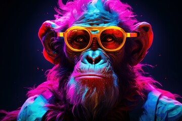 Wall Mural - Whimsical Neon monkey sad. Color character. Generate Ai