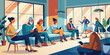 © theartcreator - Waiting Room Moments: Vector Illustration of Patients Reading, Using Tablets, and Talking
