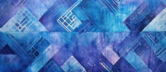 Poster - A painting featuring blue and purple squares arranged in a geometric pattern, creating a vibrant and colorful composition. The squares are filled with shades of indigo, creating a visually striking