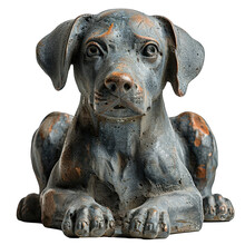 Antique Dog Statue Isolated On Transparent Background, Element Remove Background - A Blue And Copper Statue Of A Dog In A Sitting Position