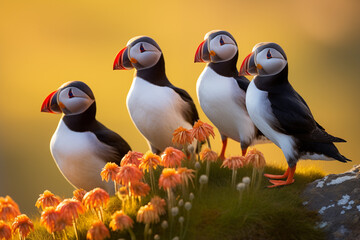 Wall Mural - Puffin  at outdoors in wildlife. Animal