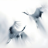 Fototapeta Niebo - Piękne żurawie w locie, akwarela, dekoracja generative ai