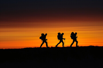 Wall Mural - silhouette of a people walking at sunset