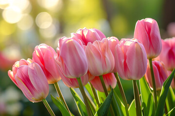 Sticker - pink tulips in a garden