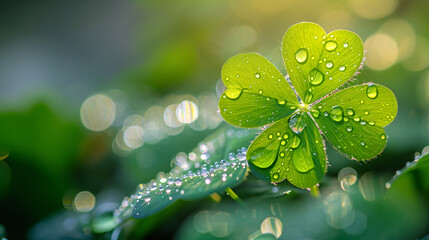 Poster - water drops on green leaf - luck