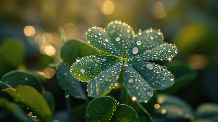 Sticker - water drops on green leaf - luck