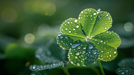 Sticker - water drops on green leaf - luck