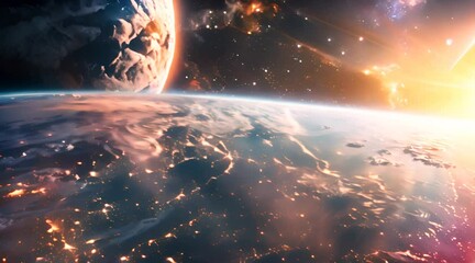 Wall Mural - sunrise over earth from space perspective with ai generated.
