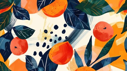 Poster - Abstract background with fruits in minimalistic flat hand drawn naive style. Simple tropical summer banner, trendy stylish fashion print, poster