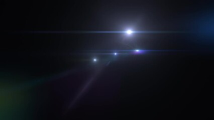 Wall Mural - abstract blue optical shine light lens flares moving from bottom left to center animation on black b