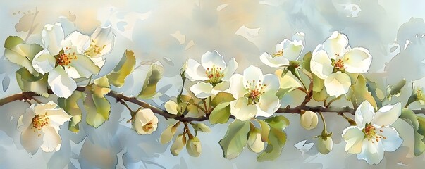 watercolor apple blossoms on a branch, to provide a visually appealing and high-quality watercolor i