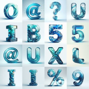 Azure glass 3D Lettering Typeface. AI generated illustration