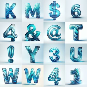 Azure glass 3D Lettering Typeface. AI generated illustration