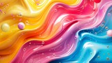 Fototapeta Abstrakcje - Colorful glossy plastic abstract 3d background shiny rubber waves and bubbles silicone parts 