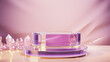 Luxury glass podium for product showcase with gold and purple  background