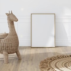 Wall Mural - video frame mockup in kids room interior, motion frame mockup, nursery interior