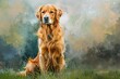Golden Retriever in Foggy Field A Stunning Portrait of a Beloved Breed Generative AI