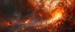 © SJarkCube - Fiery Hearth Glow, inferno hell gate to entrance depth hell, Fiery Sunset Sky, people spirits into hell, death day