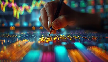 Poster - Visualizing Economic Expansion: A Close-Up of Hand-Drawn Graph Amidst Global Economic Reports