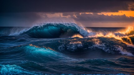 Wall Mural - glowing specks flow through a digital sea in shades of blue and red