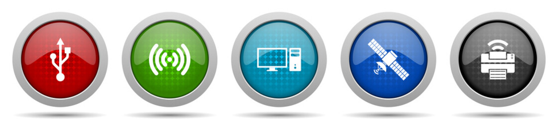Poster - Technology icons, miscellaneous buttons such as usb, wifi, computer, satellite and printer, circle glossy web icon collection