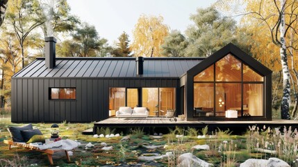 Small Modern Barn House with Black Vertical Boards Facade