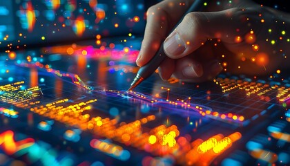 Poster - Visualizing Economic Expansion: A Close-Up of Hand-Drawn Graph Amidst Global Economic Reports