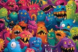 Fototapeta Pokój dzieciecy - Colorful Creatures A Vibrant Collection of Monsters and Mythical Beings Generative AI