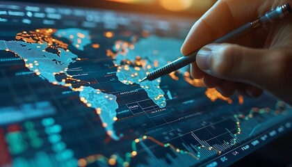 Poster - Visualizing Economic Expansion: A Close-Up of Hand-Drawn Graph Amidst Global Economic Reports