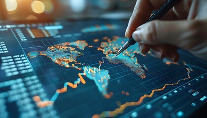 Poster - Visualizing Economic Expansion: A Close-Up of Hand-Drawn Graph Amidst Global Economic Reports