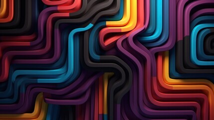 Wall Mural - Black Abstract folded paper effect. Bright colorful line background. Maze made of paper. 3d rendering
