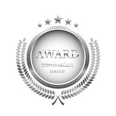 Wall Mural - silver medal for second place with laurel wreath, stars and text award nomination name. winner rank 