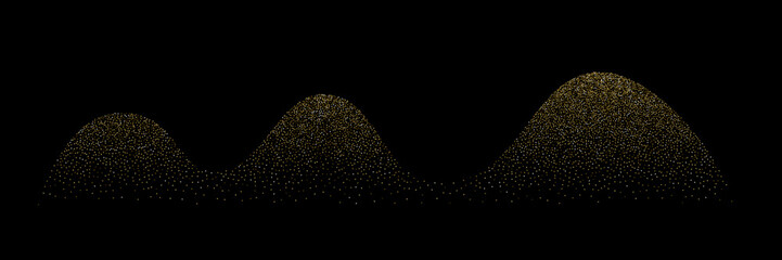 Poster - Wave grain stipple golden pattern background. Gold noise dotwork texture, abstract dot stipple lines, sand grain effect, vector illustration isolated on black background
