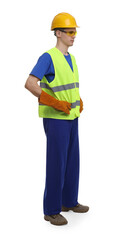 Wall Mural - Young man wearing safety equipment on white background