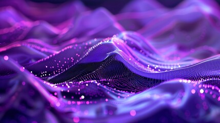 Wall Mural - Abstract digital background with dots and lines in purple color, wavy shapes, futuristic pattern. Generated by artificial intelligence.