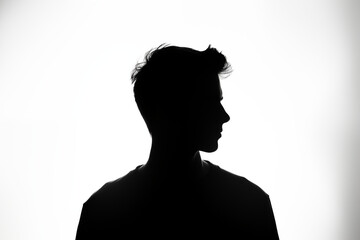 black silhouette of an adult young man on a white background. generative ai