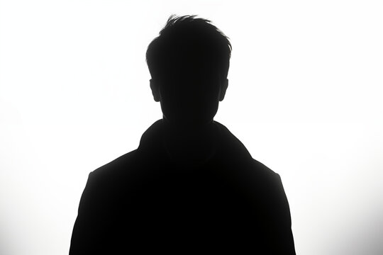 Black silhouette of an adult young man on a white background. Generative ai