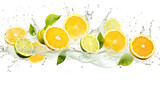 Fototapeta Młodzieżowe - Ugli fruit sliced pieces flying in the air with water splash isolated on transparent png.
