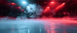 Fototapeta Sport -  Ice Rink Background. Professional Arena illuminated neon lights, spotlights with smoke. Copyspace. Winter poster for hockey competitions. Ice skating. Stadium. Generative ai