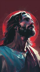 Wall Mural - Digital Religious Art Concept of spirituality and contemplation, Jesus Christ, Son of The Holy God.