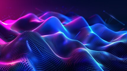 Abstract background, gradient color blue purple, dotted lines, geometric shapes, mesh patterns, glowing lights. Generated by artificial intelligence.