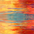 Abstract painting with warm and cool hues reflecting on water