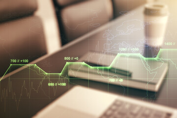 Poster - Abstract creative stats data concept on modern laptop background. Multiexposure