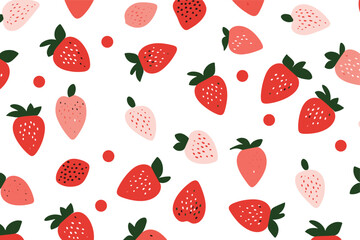 strawberry and flowers seamless pattern. cute summer background for fabrics, decorative paper, texti