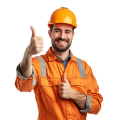 Wall Mural - Smiling engineer man with thumb up isolated on transparent background