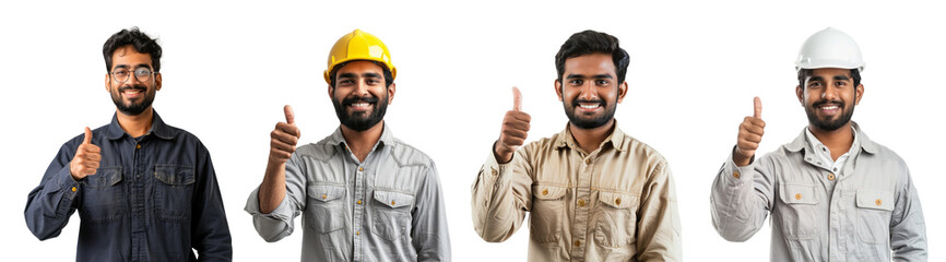 Wall Mural - Engineer indian male with thumb up wearing a helmet isolated on transparent background